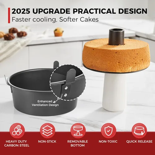 Miniatura 2 de HONGBAKE Molde para Angel Food Cake con Fondo Extraíble, Molde de Tubo de 10 Pulgadas, Moldes Antiadherentes para Pound Cake para Hornear, Molde