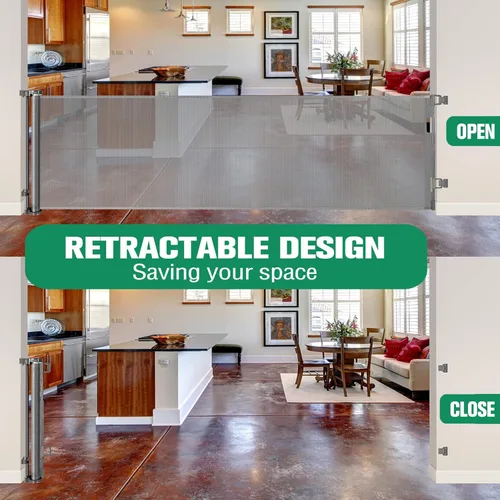 Miniatura 4 de Puertas retráctiles para bebés de 110 pulgadas, puerta extra ancha para bebés para grandes aberturas, para interiores y exteriores, puerta retráctil