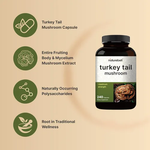Miniatura 3 de NatureBell Cápsulas de extracto de hongo de cola de pavo, 600 mg por porción, 240
