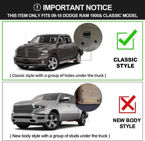 Miniatura 5 de Estribos compatibles con Dodge Ram 1500 2009-2018 (incluido 2019-2024 Classic), 2010-2024 2500 y 3500 Cabina Regular/Cabina Estándar/Cabina