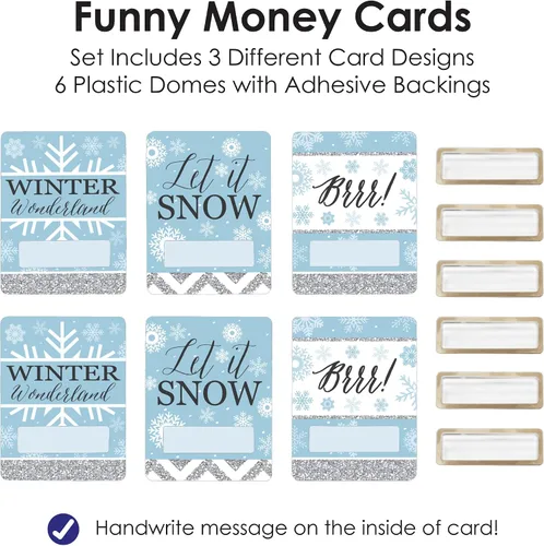 Miniatura 6 de Big Dot of Happiness Winter Wonderland - Juego de 6 tarjetas de dinero divertidas con diseño de copo de nieve para fiestas de vacaciones y boda
