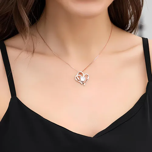 Miniatura 3 de Collar de corazón de amor para mujer, plata de ley 925, chapado en oro, juego de 5A CZ para niñas, collar de aniversario, cumpleaños, joyería