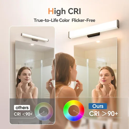 Miniatura 6 de Amico Accesorios de iluminación de baño, luces de tocador LED modernas atenuables de 5CCT de 16 pulgadas para baño, lámpara de pared negra
