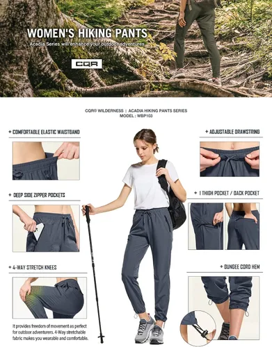 Miniatura 4 de CQR Pantalones de senderismo para mujer, pantalones cargo elásticos ligeros con bolsillos con cremallera, pantalones deportivos resistentes al agua