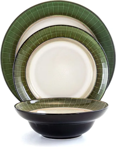 Miniatura 4 de Elama Grand Jade - Vajilla de cerámica de lujo de 16 piezas con ajuste completo para 4, 16 piezas