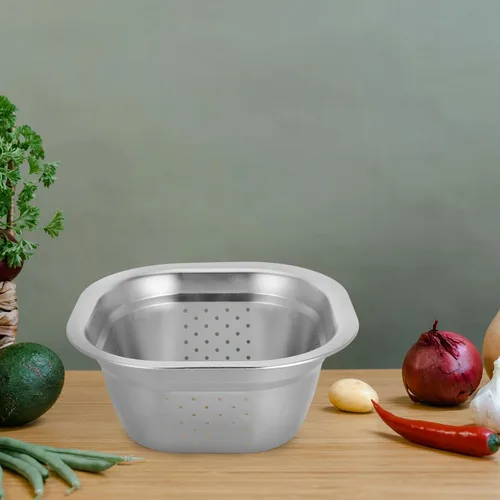 Miniatura 9 de VOSAREA Lavabo cuadrado de acero inoxidable, colador de metal, colador cuadrado de gran capacidad, para frutas, cocina, lavado de verduras