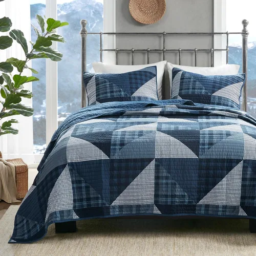 Miniatura 19 de Woolrich - Juego de edredón reversible de algodón, estilo cabaña invertido a color sólido, colcha ligera de retazos para todas las estaciones
