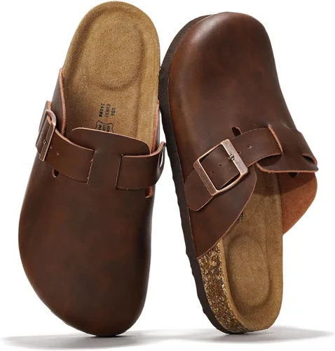 Miniatura 26 de Project Cloud Benton - Zuecos con plantilla de cuero genuino para mujer, pantuflas de espuma viscoelástica con soporte de arco, sandalias de moda