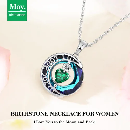Miniatura 52 de Collares de cristal para mujer, regalos para aniversario de esposa, regalos de cumpleaños para mujeres, collar de zafiro azul con la frase "I Love