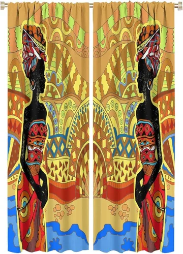 Miniatura 21 de Cortina de mujer africana, con estampado étnico tribal y étnico, reducción de ruido, para dormitorio, sala de estar, cortinas con aislamiento