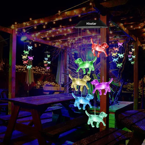 Miniatura 6 de Campanillas de Viento Solares de Cristal de Perro para Exteriores que Cambian de Color Luces Solares Móviles LED Campanillas de Viento con Energía
