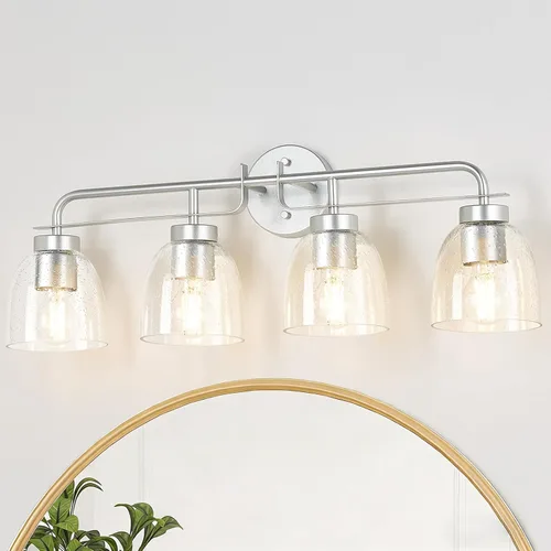 Miniatura 7 de Luces de tocador modernas de mediados de siglo de 16 pulgadas, lámpara dorada de 2 luces con pantallas de campana blancas esmeriladas, aplique