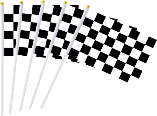 Banderín de bandera a cuadros de carreras, paquete de 50, blanco y negro, decoraciones para fiestas de autos de carreras y eventos deportivos