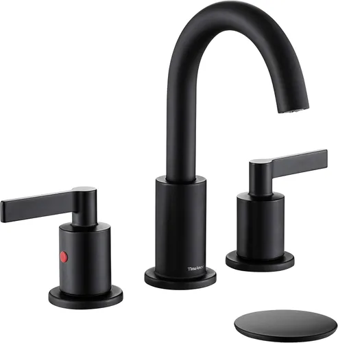 TimeArrow TAF830C-MB - Grifo de lavabo de baño de 2 manijas de 8 pulgadas con drenaje emergente, grifo moderno de arco alto, 3 agujeros con boquilla