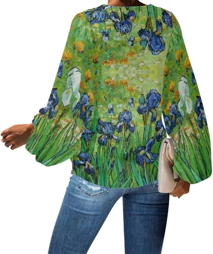 Miniatura 2 de JooMeryer - Blusas de gasa para mujer, con estampado de noche estrellada de Van Gogh, con cuello en V, manga larga, estilo casual