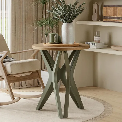 Miniatura 8 de Mesa auxiliar estilo rústico con pedestal, superficie envejecida con base de trípode, mesita de noche para sala de estar, moderna, decoración boho