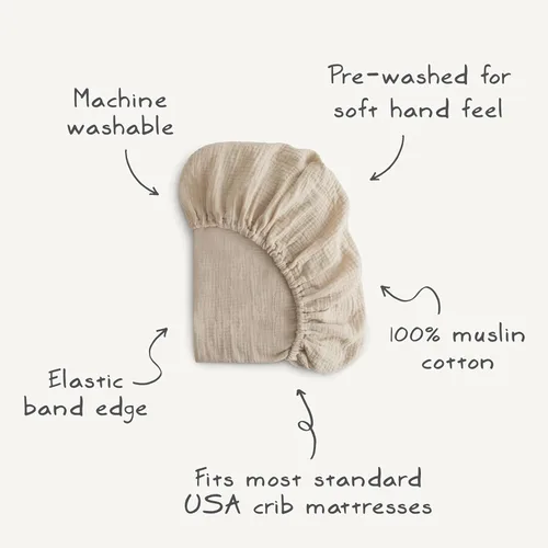 Miniatura 9 de mushie Sábana bajera ajustable de muselina extra suave 192 hilos 28 x 52 pulgadas (natural)