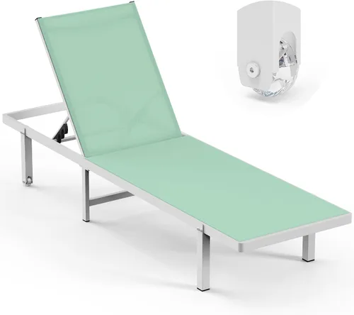 Miniatura 9 de Sillas de Descanso para Piscina, Tumbona al Aire Libre con Ruedas y Reclinable de 5 Posiciones -Fácil de Mover- Silla de Descanso de Aluminio