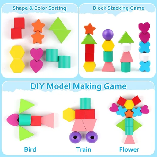 Miniatura 6 de Vinlon Montessori - Juego de juguetes para niños y niñas de 2, 3 y 4 años, lindos animales vivos colores para clasificar y apilar, bloques
