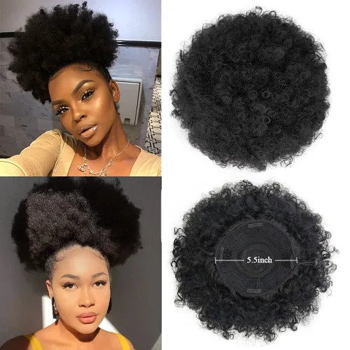 Miniatura 21 de Yinmei Baibian Extensiones de Cabello Sintéticas de Moño con Cordón Afro Rizado Crespo Degradado Marrón Tamaño Grande Peinado Recogido para Mujeres