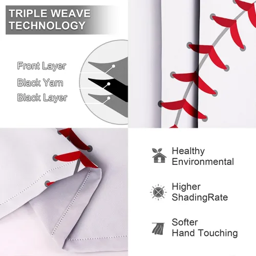 Miniatura 4 de Cortinas opacas de 42 x 63 pulgadas (2 paneles) con ojales para oscurecer la parte superior para dormitorio y sala de estar, deportes, béisbol