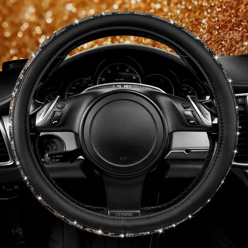 Miniatura 7 de CAR PASS - Funda de volante con diamantes brillantes de imitación y patrón de leopardo, con cristales de imitación brillantes para mujer