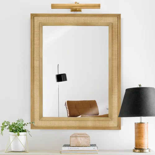 Miniatura 8 de WallBeyond Espejo de Pared de Ratán Rectangular, Espejo de Ratán de 32 X 44 Pulgadas con Marco de Madera para Decoración de Pared, Baño, Sala