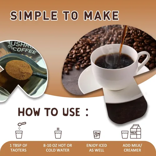 Miniatura 4 de Café de Hongos Enfoque Mejorado, Inmunidad Aumentada, Energía Mejorada 6 Hongos Adaptogénicos: Cordyceps, Reishi, Trompeta del Rey, Shiitake