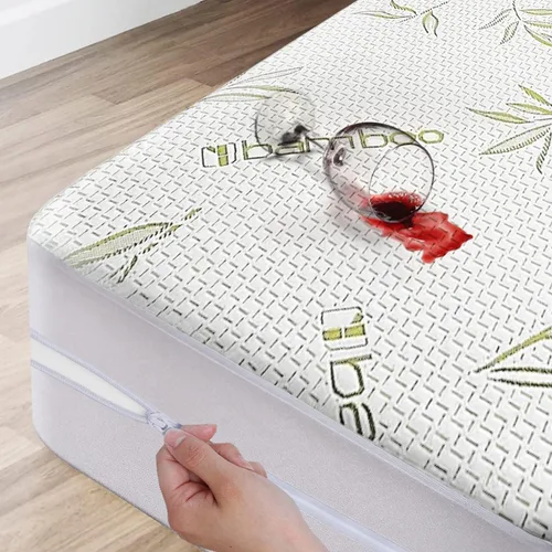 Miniatura 10 de Protector de colchón de bambú refrescante con cremallera - Funda de colchón 100% impermeable tamaño individual - Cubiertas de colchón de tela