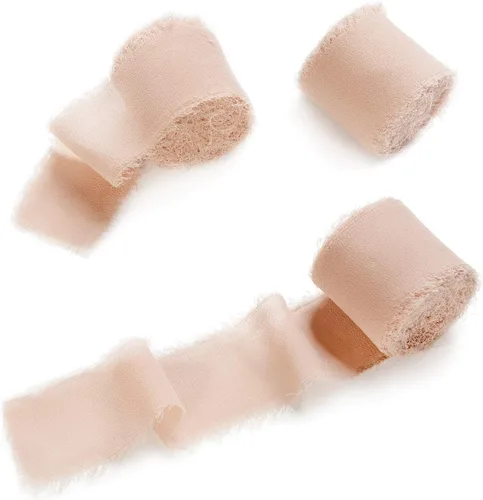 Miniatura 11 de Ling's moment Cinta de satén de seda, 6.7 yardas (blanco/beige) para envolver regalos, bodas, ramos florales, decoración de fiestas, cintas Wht-Beige