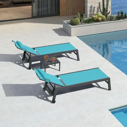 Miniatura 11 de PURPLE LEAF Juego de sillas de lounge al aire libre de gran tamaño de 3 piezas para patio, tumbona para piscina, estructura de aluminio con mesa
