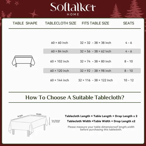 Miniatura 7 de Softalker - Mantel navideño de jacquard - Mantel rectangular impermeable de invierno con diseño vintage de damasco, de poliéster con motivos