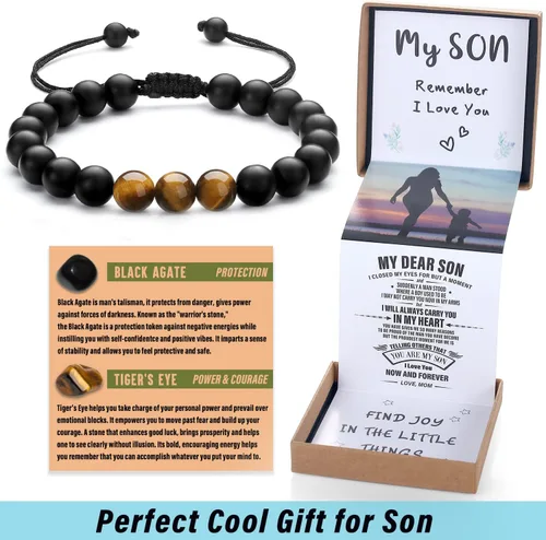 Miniatura 18 de Pulsera de cristal natural para adolescentes, niños, hombres, caja de regalo extraíble especialmente para hijo, nieto, papá, amor en cumpleaños