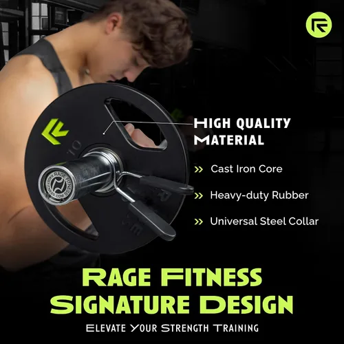 Miniatura 2 de Rage Fitness Cast Iron Weight Plates, Rubber Coated, 2" Steel Insert (5lb, 10lb, 25lb, 45lb - SOLD INDIVIDUALLY), Rubber Weight Plates for Strength