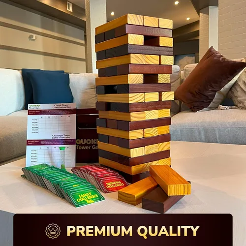 Miniatura 8 de QUOKKA Premier Jumbo Tumble Tower Juego – Juego de apilamiento de bloques para la familia – 2.8 pies 54 bloques con desafíos divertidos