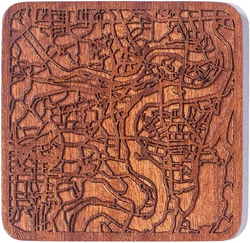 Miniatura 147 de Posavasos Amsterdam Map by O3 Design Studio, 1 pieza, posavasos de madera Sapele con mapa de la ciudad, hecho a mano, varias ciudades opcionales