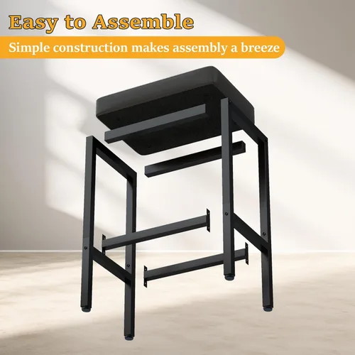 Miniatura 6 de YMYNY Juego de 2 taburetes de bar de 26 pulgadas de altura de mostrador, taburetes de bar negros para encimera de isla de cocina, taburetes