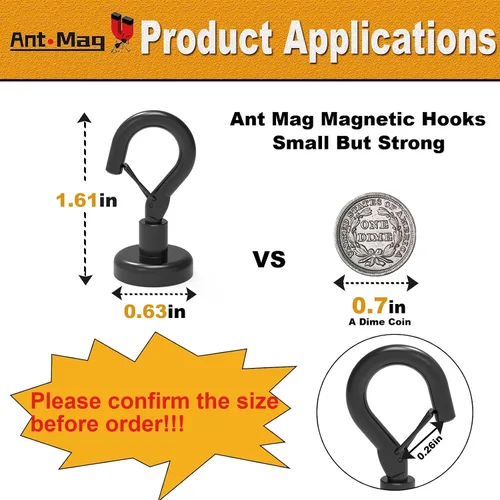 Miniatura 2 de Ant Mag Ganchos magnéticos negros resistentes con broche de presión de 22 libras, ganchos magnéticos fuertes, ideales para colgar en refrigerador