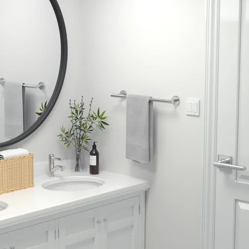 Miniatura 7 de USHOWER Barra de toalla cromada pulida, toallero de 18 pulgadas para montaje en pared de baño, varilla de toalla de acero inoxidable SUS304 Cromo