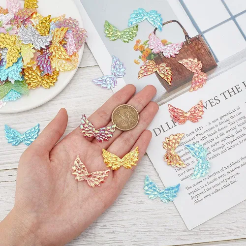 Miniatura 3 de AHANDMAKER 110 parches de alas de ángel con purpurina, 11 colores de 1.38 pulgadas, mini alas de ángel en relieve para Pascua, carnaval, costura