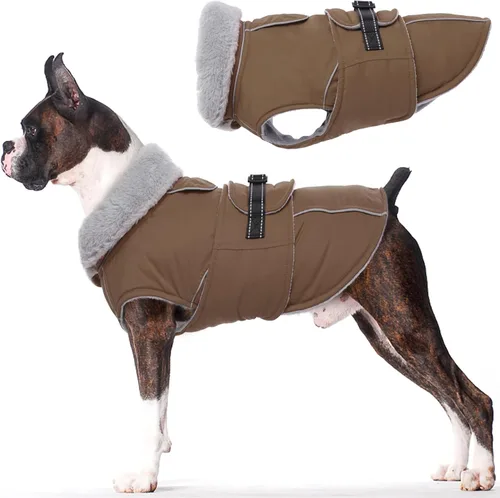 Miniatura 10 de Lelepet Abrigo cálido para perros – Chaleco reflectante impermeable de vellón con hebilla ajustable de gancho y bucle, chaqueta de invierno Rojo