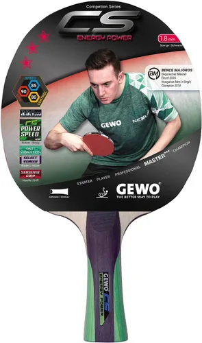 GEWO Pala de tenis de mesa, jugador Thunderball 2, agarre alto, giro, ataque, adulto, juvenil, agarre de 4.0 pulgadas Gris/Verde