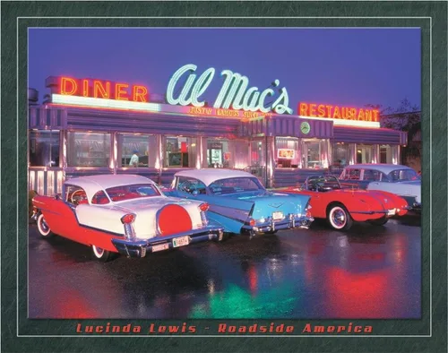 Desperate Enterprises Lucinda Lewis Roadside America - Letrero de lata de Al Mac's Diner, decoración nostálgica de pared de metal vintage, fabricado