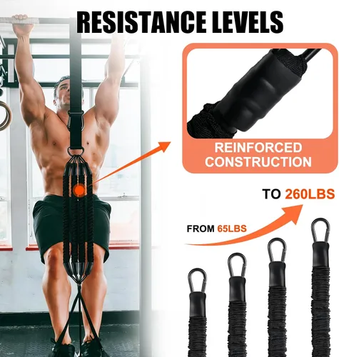 Miniatura 5 de Bandas de asistencia para gimnasio en casa, 4 bandas de resistencia ajustables para dominadas y entrenamiento de fuerza, con reposapiés, correa