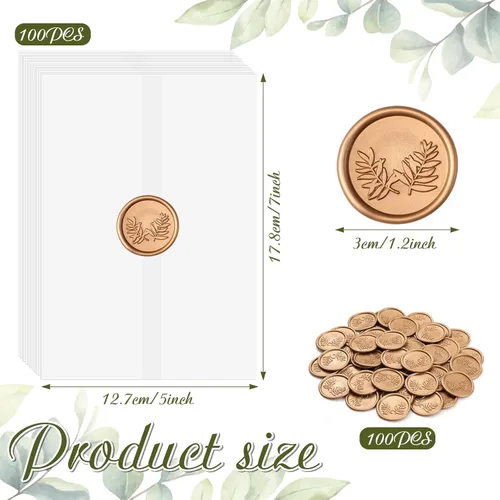 Miniatura 2 de Tigeen El juego de 100 envolturas de invitaciones incluye chaquetas de vellum preplegadas para invitaciones de 5 x 7 pulgadas, hojas de eucalipto