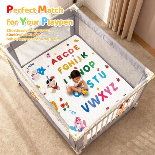 Miniatura 2 de RONGFA Alfombra de juego para bebé para suelo, 50 x 50 pulgadas, espuma gruesa, suave, acolchada, para bebé, tapete para corralito para niños