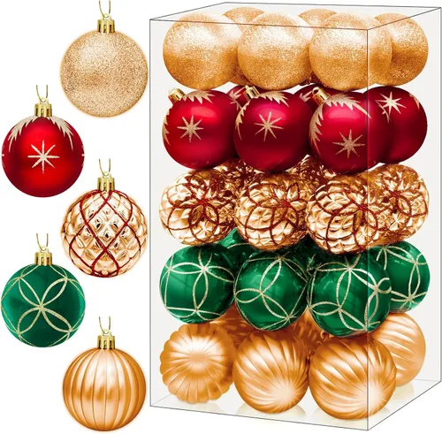 Miniatura 10 de DeckTheHalls Adornos de bolas de Navidad, 30 piezas de 2.5 pulgadas irrompibles, bolas de decoración navideña para colgar en el árbol de Navidad