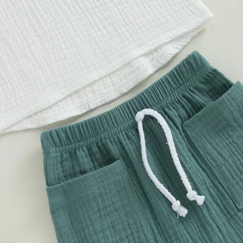 Miniatura 19 de fhutpw Conjunto de 2 piezas de ropa de verano para bebés, camiseta de manga corta, cintura elástica, pantalones cortos para niños pequeños