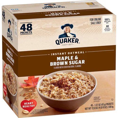 Quaker Avena instantánea, arce y azúcar morena, paquetes individuales, 1.51 onzas (paquete de 48)