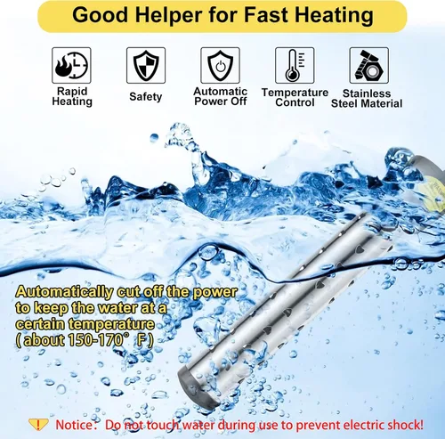 Miniatura 5 de Treela 2 Piezas Calentadores de Agua de Inmersión Portátiles Eléctricos Sumergibles para Piscina/Jacuzzi con 304 SS para Bañera, Cubo, Lavabo, 5